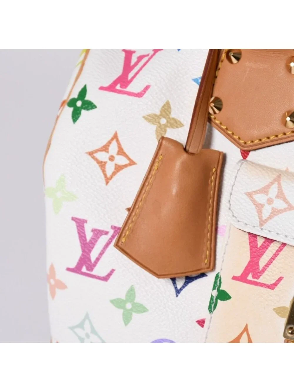 Louis Vuitton Speedy 30 Handbag Monogram Multicolor Takashi Murakami White